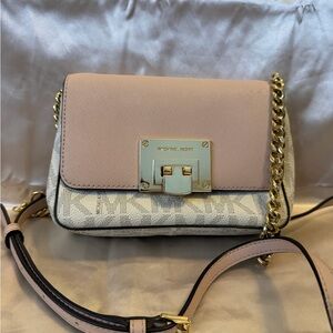 Michael Kors White and Baby pink Crossbody Bag with Gold Chain